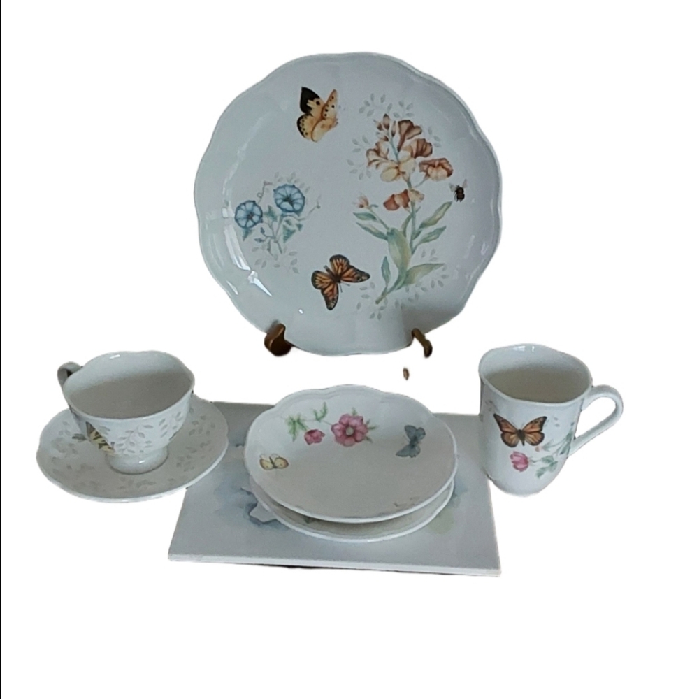 Lenox Floral Butterfly Porcelain 5 Pc Dinnerware Set
